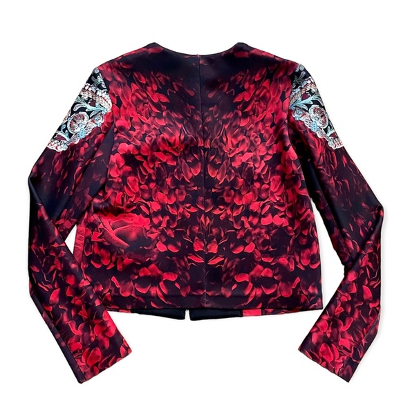 CLOVER CANYON Rose Matador neoprene cropped zipper closure bomber red jacket, XS - Picture 2 of 8
